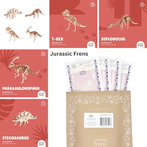 3D Wooden Puzzles for Ages 8+, 4 Pack Dinosaur Puzzles, FSC-Certified Wood, Plastic-Free Toy, STEM Kit for Kids Teens Adults, Wood Craft Model Kit, Individually Wrapped Party Favors - Jurassic Frens - color: Jurassic Frens