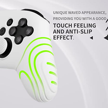 PlayVital Samurai Edition Ergonomic Silicone Skin Protective Case for Nintendo Switch Pro Controller, Soft Anti-slip Controller Grip Protector for Nintendo Switch Pro with Thumb Grip Caps - White - color: White