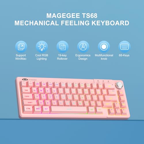 MageGee Mini 60% Gaming Keyboard, RGB Backlit Ultra-Compact Keyboard, TS68 Ergonomic Waterproof Mechanical Feeling Office Computer Keyboards for PC, MAC, PS4, Xbox ONE Gamer - color: Light pink