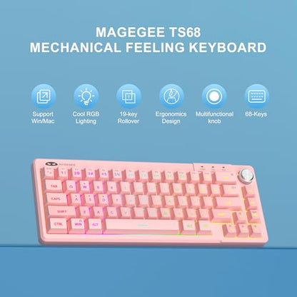 MageGee Mini 60% Gaming Keyboard, RGB Backlit Ultra-Compact Keyboard, TS68 Ergonomic Waterproof Mechanical Feeling Office Computer Keyboards for PC, MAC, PS4, Xbox ONE Gamer - color: Light pink