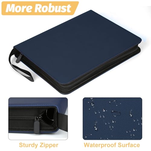 GERMUN 3 Ring 9 Pocket Zipper Card Binder, 720 Double Sided Standard PU Trading Card Album Folder for TCG & Sports Cards, Not Fit Top Loaders (Dimond Blue) - color: 9 Pocket 720 Dimond Blue