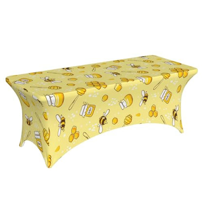 Famame Cute Bees and Honey Rectangular Fitted Tablecloth- 6Ft Stretch Spandex Table Covers Patio Design Tablecloths for Wedding Banquet Party (72Lx30Wx30H) - color: Bees and Honey, size: 3" x 1" (Rectangular)