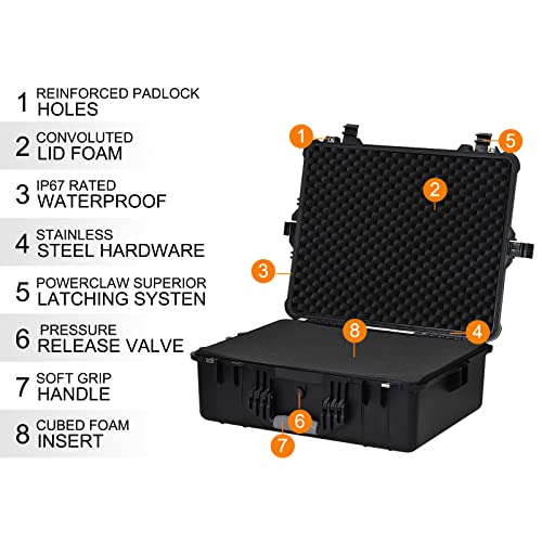 MEIJIA All Weather Waterproof Hard Camera Case,Hard Case with Customizable Fit Foam,Fit Use of Drones,Camera,Equipments,Pistols,Elegant Black (Black, 24.25"X19.43"X8.68") - size: 24.25"X19.43"X8.68"