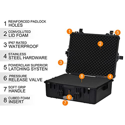 MEIJIA All Weather Waterproof Hard Camera Case,Hard Case with Customizable Fit Foam,Fit Use of Drones,Camera,Equipments,Pistols,Elegant Black (Black, 24.25"X19.43"X8.68") - size: 24.25"X19.43"X8.68"