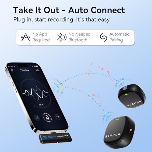 Wireless Lavalier Microphone for iPhone/Android/PC | 60H Battery, 48KHz 24Bit, Plug-Play Lightning/USB-C, 3 Recording Modes, AI Noise Cancellation - size: Mic 2 (2 TX + 1 RX + Charging Case)