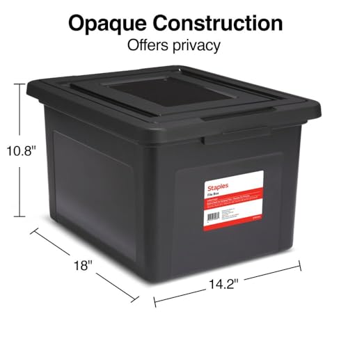 STAPLES File Box Plastic File Box Snap, Letter/Legal Size, Black, 4/Carton - color: Black, size: 4 Pack, style: Box (Snap Lid)