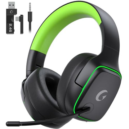 Gvyugke 2.4GHz Wireless Gaming Headsets for PS5, PS4, PC, Switch - Bluetooth 5.3 Gaming Headphones with Noise Canceling Mic, 7.1 Surround Sound, 70H Battery, Blue Lighting - Black Green - color: Black Green