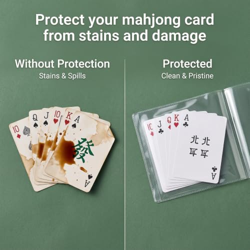 4 Pack 2026 American Mahjong Card Sleeves,Clear Plastic Card Protector Covers,Tri Fold Non Glare Holders Compatible with 6 1/8" x 4 3/4" Large Print Mahjong Cards for Game Accessories