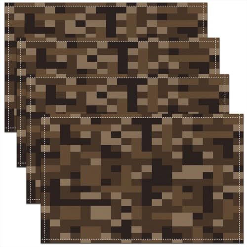 Pixelated Kids Placemats Set of 4,Grid Army Camo Pixel Games Table Place Mats,Cartoon Gamepad Video Games Kitchen Decor,Brown Placemat Kitchen Table Decoration 12"x18" - color: Brown