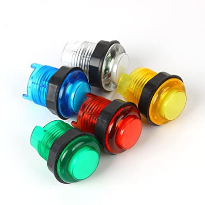 Larcele 28MM Push Button Switch for Arcade Game Projects 10pcs YXJKG-03 | 5 Colors, Console Cassette Switch with Light, DIY Replacement Part - size: 28MM