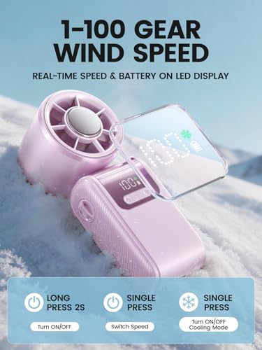 Portable Mini Handheld Fan, Small Hand Fan with Ice Cooler, 100 Speeds, 11Hrs Cooling Time, 20000 RPM Turbo Hand Held Fan for Travel, Outdoor, Beach & Makeup Purple - color: Purple