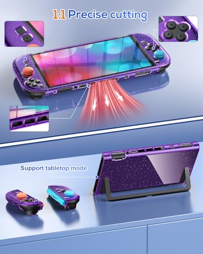 FYOUNG Protective Case for Nintendo Switch 2, Slim Hard Shell Accessories | Switch 2 Cute Case, Scratch&Shock Protection Cover with Screen Protector, 8 Thumb Grip(Translucent Purple, Switch 2 7.9inch) - color: Translucent Purple