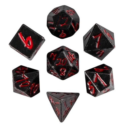 Mini Dice Set with Rune Keychain Case,7PCS Polyhedral Metal Dice Set for DND Role Playing Games(Silver/Black Red) - color: Silver/Black Red