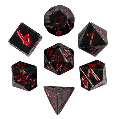 Mini Dice Set with Rune Keychain Case,7PCS Polyhedral Metal Dice Set for DND Role Playing Games(Silver/Black Red) - color: Silver/Black Red