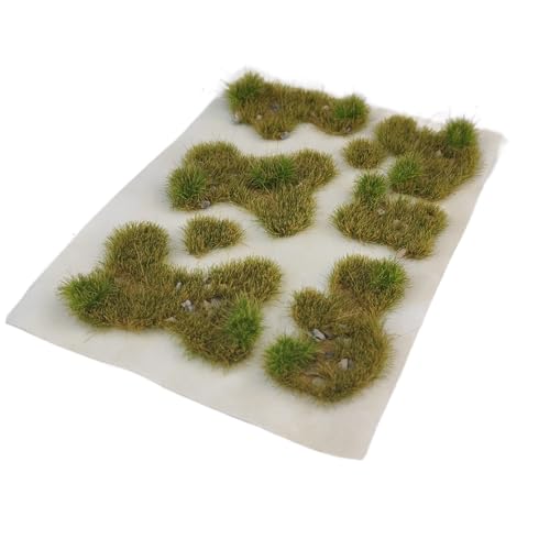 Static Grass Tufts Mat – 8 Peel-and-Play Pre-Cut Patches, Self-Adhesive Turf in Mixed Irregular Shapes for Diorama, Model Railway & Wargaming Terrain (1 Sheet) (Autumn Green) - color: Autumn Green