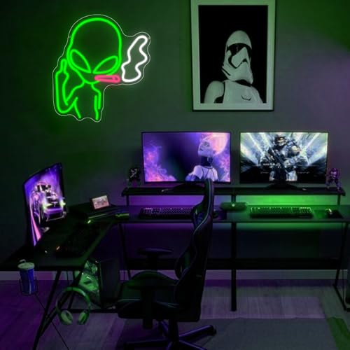 Alien Neon Sign, LED Neon Light Signs for Wall Decor Green Alien Light Up Sign Lamp for Bar Bedroom Pub Man Cave Birthday Gift Dimmable USB Powered(14.9"*13.4") - style: Alien