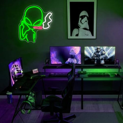 Alien Neon Sign, LED Neon Light Signs for Wall Decor Green Alien Light Up Sign Lamp for Bar Bedroom Pub Man Cave Birthday Gift Dimmable USB Powered(14.9"*13.4") - style: Alien