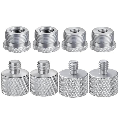 Mic Stand Adapter Set - 8pcs Metal Tripod Adapter - 5/8" to "3/8" & "1/4" Male/Female Threads - ADP01 Silver - color: 8 ADAPTER