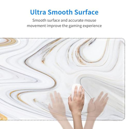 Large Mouse Pads for Desk, Extended Marble Gaming Mousepad for Women Office Gifts, Funny XL Big Stitched Waterproof Nonslip Computer Mats Deskmat for Keyboard, (Gold Grey Striped, 31.5 * 11.8 in) - color: Gold Grey Striped Marble