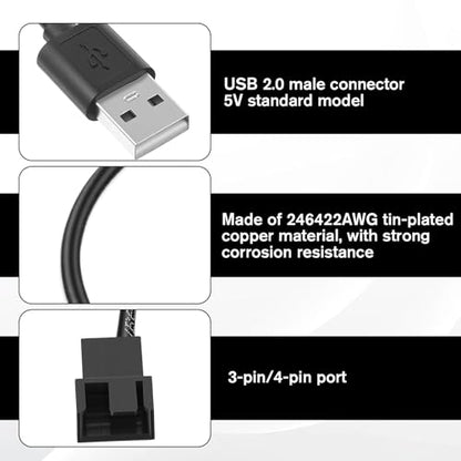 6Pcs Fan Adapter Connector, USB to 3Pin/4Pin PWM 5V USB Fan Power Adapter Cable, Cable Computer Cooler Cooling Fan Power Cable (11.8inch 30cm)