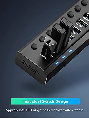 16-Port 96W Powered USB 3.0 Data Hub, Aluminum Housing, RSH-A16 | USB 3.0 Splitter with 12V/8A Power Adapter, Individual On/Off Switches and 3.3Ft USB 3.0 Cable - size: 16-Port Powered USB Hub