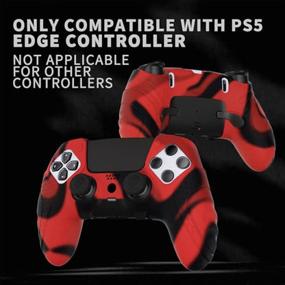 PlayVital Guardian Edition Anti-Slip Ergonomic Silicone Cover Case for ps5 Edge Controller, Soft Rubber Protector Skin for ps5 Edge Wireless Controller with Thumb Grip Caps - Red & Black - color: Red & Black
