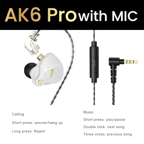 Wired Gaming Earbuds 2 Pack, AK6 PRO in Ear Monitors, Deep Bass Sound Wired Earbuds, HiFi in Ear Headphones with New 1DD 10mm Dynamic Driver, IEM for Music Gaming Video Calling (Black+White) - color: Black+White
