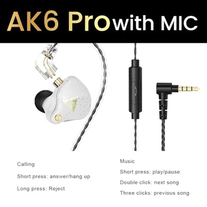 Wired Gaming Earbuds 2 Pack, AK6 PRO in Ear Monitors, Deep Bass Sound Wired Earbuds, HiFi in Ear Headphones with New 1DD 10mm Dynamic Driver, IEM for Music Gaming Video Calling (Black+White) - color: Black+White