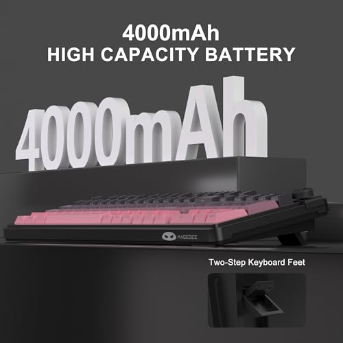 MageGee GK960 Wireless Keyboard, 98 Keys Tri-Mode BT/2.4G/Wired Membrane Gaming Keyboard, RGB Creamy Keyboard with Number Pad, Knob Control, Side Printed Keycaps, 4000mAh Battery - Black & Pink - color: Black & Pink