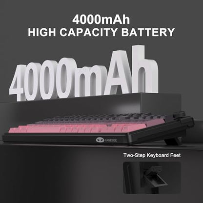 MageGee GK960 Wireless Keyboard, 98 Keys Tri-Mode BT/2.4G/Wired Membrane Gaming Keyboard, RGB Creamy Keyboard with Number Pad, Knob Control, Side Printed Keycaps, 4000mAh Battery - Black & Pink - color: Black & Pink