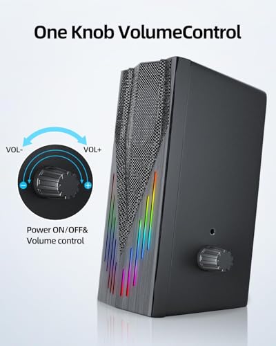 Uakinat Computer Speakers with 6 Colorful RGB Lights,USB Powered 3.5mm Aux with Loud Stereo Sound,Headphone-in for Desktop,PC/Laptop/Tablet Phone