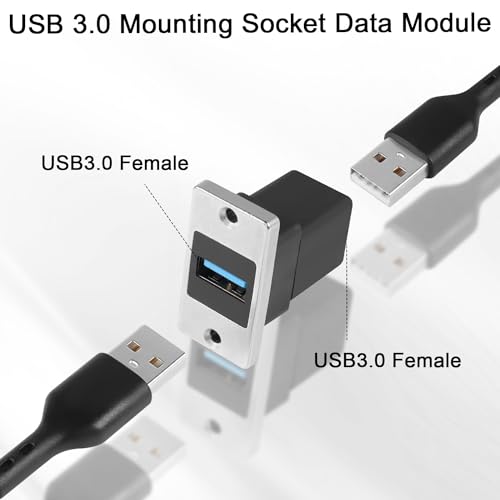 QIANRENON 5Gbps USB3.0 Rectangular Metal Panel Adapter USB3.0 Female to Female Panel Mount Connector USB 3.0 Mounting Socket Data Module 5V/0.5A Charging, Mounting on Panel Desktop Wall Floor Plug