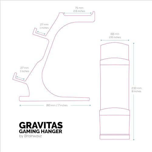 BRAINWAVZ The Gravitas - Headphone Stand & Game Controller Holder for Desk - Universal Design for All Types of Headsets & Gamepads (Black)