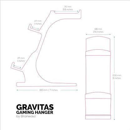 BRAINWAVZ The Gravitas - Headphone Stand & Game Controller Holder for Desk - Universal Design for All Types of Headsets & Gamepads (Black)