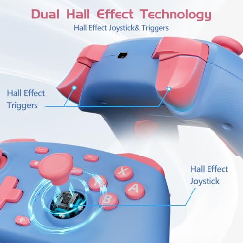 Wireless Switch Controller for Switch/Switch 2/OLED/Lite/PC, 2 Pack Switch Pro Controllers with 2.4G Dongle, Hall Effect Joysticks & Triggers, Dual Rumble, Turbo & 2 Macro Back Buttons(Blue+Lake Blue) - color: Blue+Lake Blue