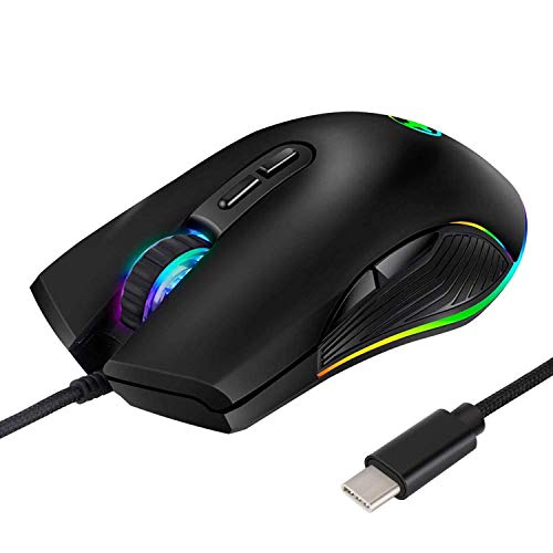HXMJ RGB LED Gaming Mice,Wired USB C Port for Apple MacBook,Computer or Laptops with Type C Port-Black - color: Black