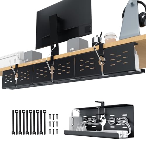 KEEGH 16 in Under Desk Cable Management Tray, Capacity Cable Tary, 3 Pack | No Drill Clamp Mount, Heavy Metal, Cord Management Tray for Home Office, Gaming Desk, Standing Desk, Black - color: Black, size: 3 Pack