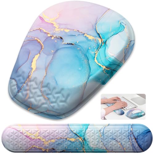 Mouse Pad with Wrist Rest, Comfortable Memory Foam Wrist Rest for Computer Keyboard, Ergonomic Mouse Pad Set for Easy Typing & Pain Relief - Blue Pink - color: Blue Pink