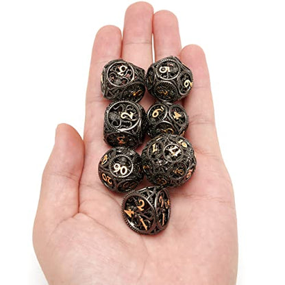 DND Dice,Hollow D&D Metal Dice,Unique Round Ball Design Octopus Dice with Gift Box for Dungeons & Dragon Gaming,7 PCs Steampunk Polyhedral D and D Dic(Ball Octopus Black Gold) - color: Ball Octopus Black Gold