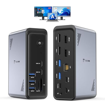 TobenONE 19-in-1 Laptop Docking Station Dual Monitor,10 USB C/A,2×4K HDMI | Docking Station with Ethernet,PD 3.0, for Office & Home Multi-Screen Users, Fits Windows/HP/Dell Laptops (No Power Adapter)