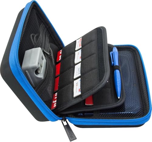 ButterFox Hard Carrying Case for New Nintendo 2DS XL and 3DX XL + Large Stylus, Fits Wall Charger, 24 Game Cartridge Case Holder, Large Accessories Pocket - Black + Blue