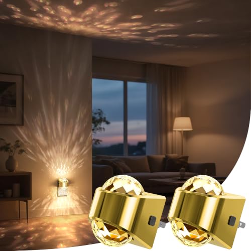 Briignite Night Light, Gold Night Lights Plug into Wall 2 Pack, LED Projector Night Light, Soft White for Bedroom, Dimmable Brightness Dusk to Dawn Nightlight for Bathroom, Gaming Room, Home Decor - color: Gold