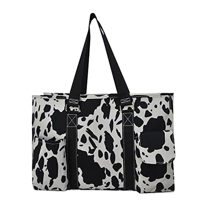 NGIL Utility Water Resistant Tote Bag | Work Tote for Women, Nurse Bag, Teacher's Choice Purse, Gym Bag, Everyday Organizer Top Zipper Closure - color: Cow Splatter-black