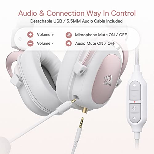 Redragon H510 Zeus White Wired Gaming Headset - 7.1 Surround Sound - Memory Foam Ear Pads - 53MM Drivers - Detachable Microphone - Multi Platforms for PC, PS4/3 & Xbox One/Series X, NS - color: White H510