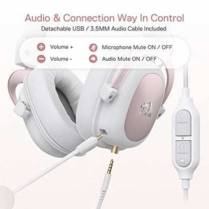 Redragon H510 Zeus White Wired Gaming Headset - 7.1 Surround Sound - Memory Foam Ear Pads - 53MM Drivers - Detachable Microphone - Multi Platforms for PC, PS4/3 & Xbox One/Series X, NS - color: White H510