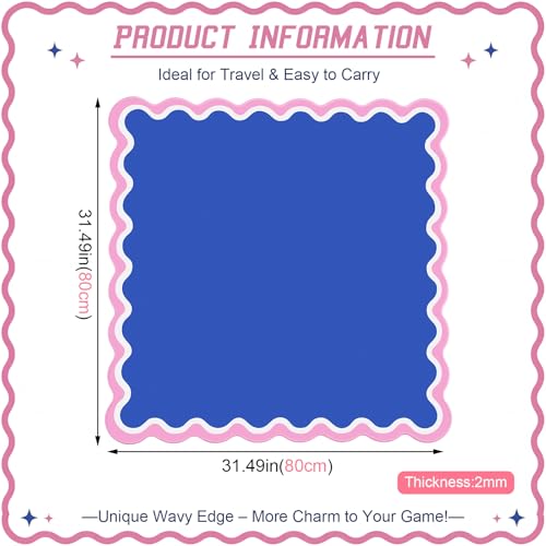 Soulchen Scalloped Navy Blue and Pink American Mahjong Mat with Rules for Table, No Creases, Ships Rolled, 31.5 x 31.5 Non-Slip Noise Reduction Gaming Mat with Carrying Bag for Poker Card Board - color: Navy Blue and Pink, style: Scalloped