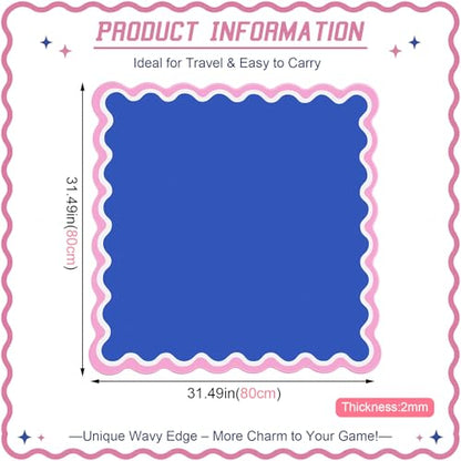 Soulchen Scalloped Navy Blue and Pink American Mahjong Mat with Rules for Table, No Creases, Ships Rolled, 31.5 x 31.5 Non-Slip Noise Reduction Gaming Mat with Carrying Bag for Poker Card Board - color: Navy Blue and Pink, style: Scalloped