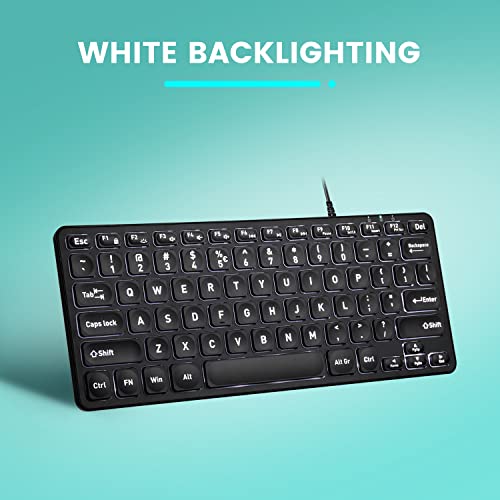 Perixx PERIBOARD-332 Wired Backlit USB Keyboard - Mini 11.22x4.57x0.83 Inches - Slim Scissor Keys with Big Font - White Illuminated LED - US English - style: Wired Backlit