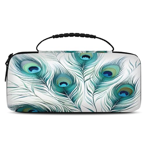 Adornori Watercolor Peacock Feather Carry Case Compatible with Nintendo Switch 2, with 20 Games Cartridges, Animal Print Portable Travel Carrying Case Pouch for Accessories & Games - color: Multicolor 8