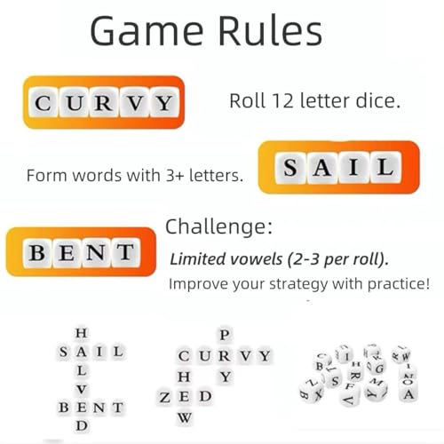 Crossword Solitaire Dice Game, Puzzle Word Game with Letter Dice, Family Dice Games for Adults, Travel Alphabet Spelling Board Game with Small Case - color: Silver